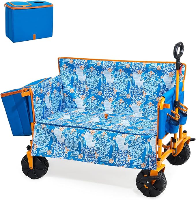 Old Bahama Bay 500lbs Love-Seat Wagon 3-in-1 Bench Wagon Seat for 2 Adults | Heavy Duty Utility Cart, 31L Detachable Cooler Bag, Adjustable Handle &Cup Holders,Perfect for The Beach, Sport, Camping