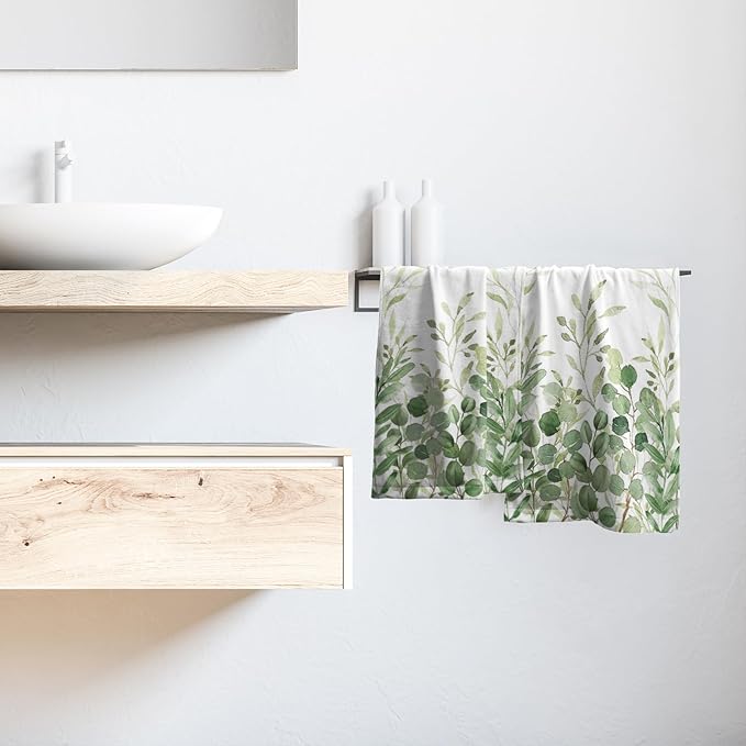 Giwawa Green Eucalyptus Hand Towels Plant Leaves Decorative Bath Towels Soft Absorbent Dish Fingertip Towel for Kitchen Bathroom Guest Gym Spa