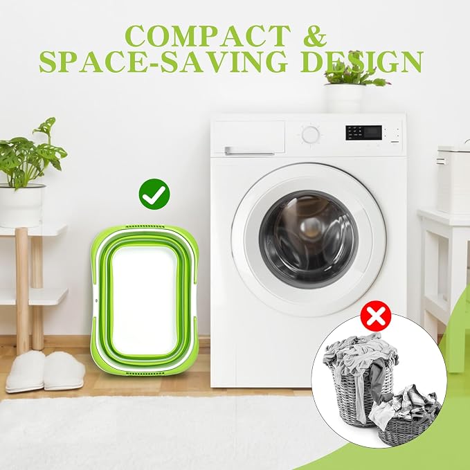 Large Collapsible Bucket for Cleaning,4.2 Gallon/16L,Green White | Foldable Space-Saving,Silicone,Handle & Hanging Hole,for Cleaning,Mop,Home,Storage,Car Wash,Camping,Beach