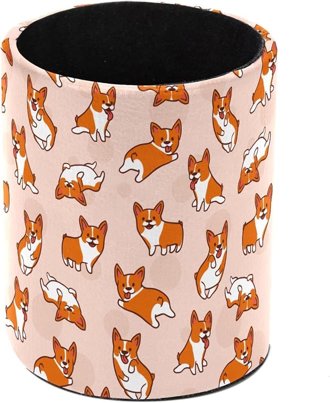 Funny Corgi Dog Pattern Pen Holder Stand Pencil Cup Pot Desk Organizer Makeup Brush Holder