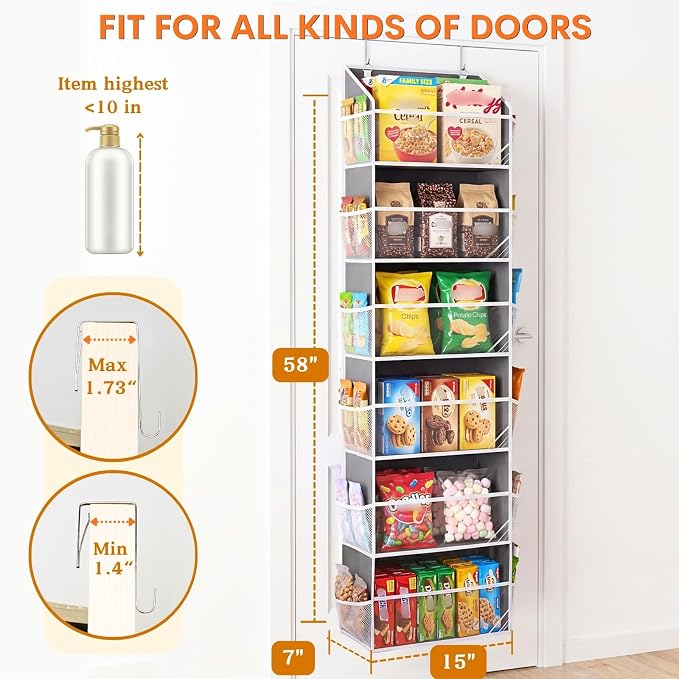 2 Pack Over Door Organizer with 6 Large Pockets | 6 Transparent Pockets & 12 Mesh Side, 80 lbs Weight Capacity Hanging Storage for Toys, Shoes, Diapers, Pantry