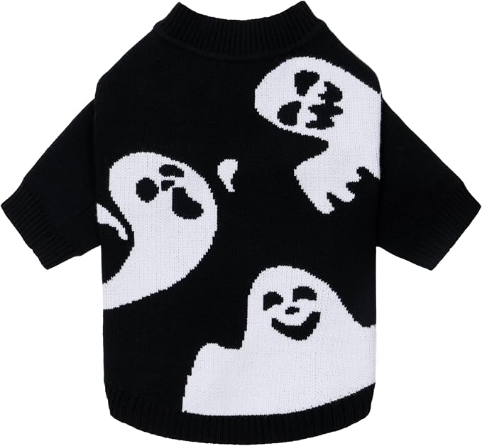 Fitwarm Halloween Ghost Dog Sweater, Funny Costumes for Dogs, Pet Apparel, Black, White, Large