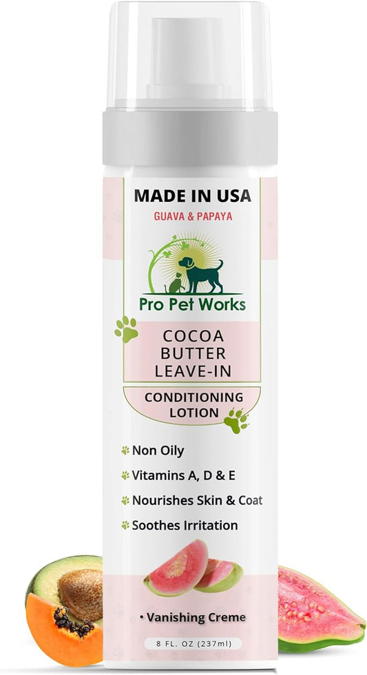 Pro Pet Works 5 in 1 Cocoa Butter Leave-in Dog Conditioner Lotion for Dogs & Cats-Hot Spot Cream/Balm for Allergies, dermatosis, Paw Fungus Or Itchy Skin-Heals Small Cuts & Abrasions[Made in USA]