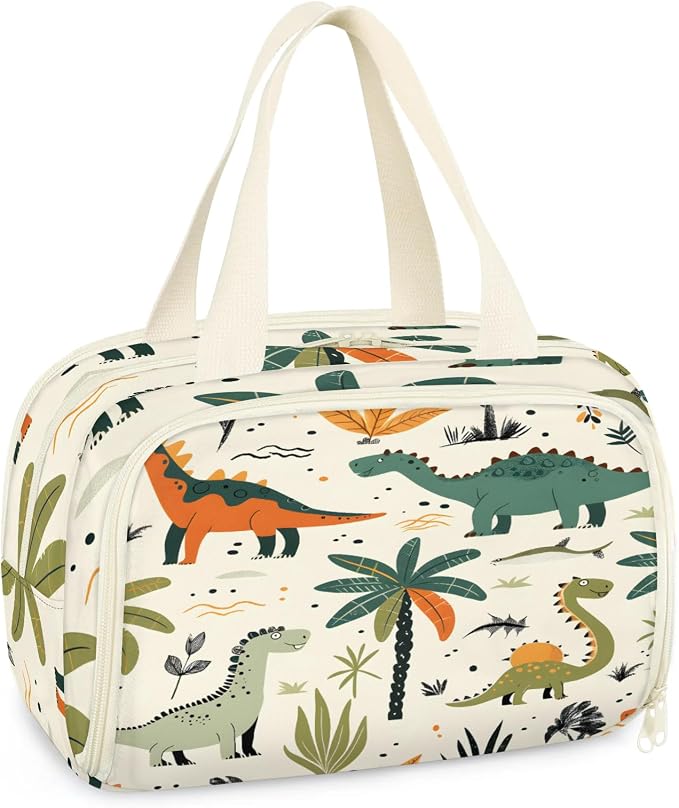 Cute Dinosaur Travel Toiletry Bag with Handle | Wet & Dry Separation, Full-Size Bottle Friendly, Leak-Proof, Waterproof, Easy to Clean, for Travel, Gym, Home