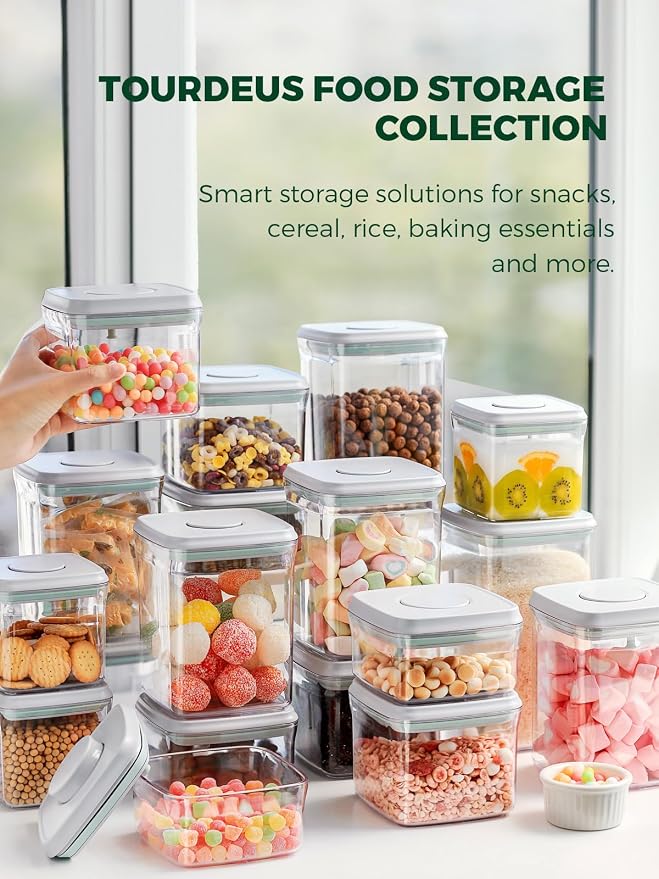 Airtight Food Storage Containers, 10-Piece, 5 Sizes, Pop-Top Lids | Clear Stackable Pantry Canisters for Flour, Sugar, Cereal, Pasta, Oats, Coffee, Snacks and Everyday Home Baking Ingredients