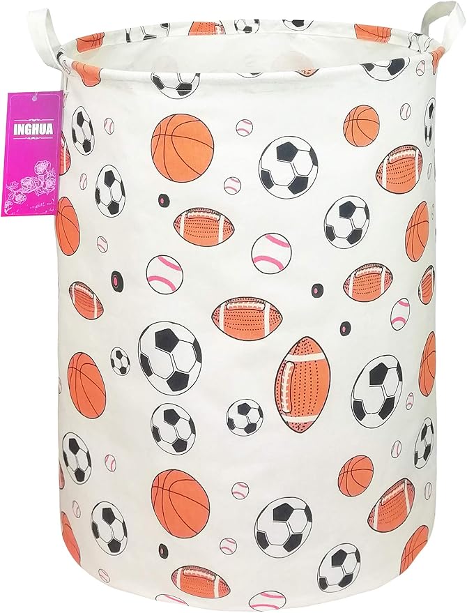 Ball game Fabric Storage Bin Nursery Organizer Basket(Ball game) | Organizer Bin Dirty Clothes Collapsible Waterproof for College Dorms, Boys and Girls Bedroom,Bathroom