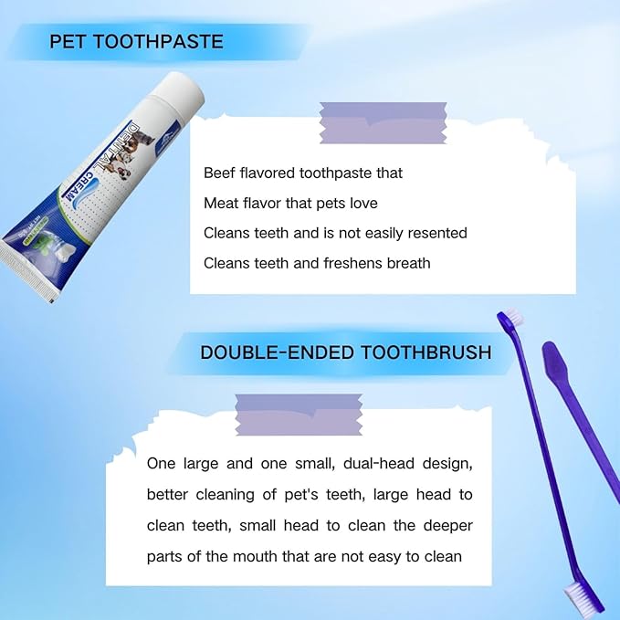 Rnlrclrl Dog Toothpaste and Toothbrush Set Dog Dental Care Fresh Breath Kit,Dual Ended Toothbrush,2 Pack Finger Toothbrushs