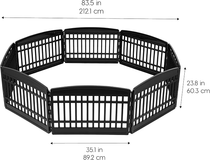 IRIS USA 8-Panel Dog Playpen, Pet Enclosure, Black | Pet Containment, Custom Pen Configuration, Multi-Shape Setup, Flexible Boundary, Tool-Free Assembly, Secure Door Latch