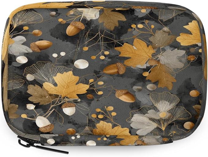 Travel Pill Organizer Black Gold Autumn Leaf Small Pill Case
