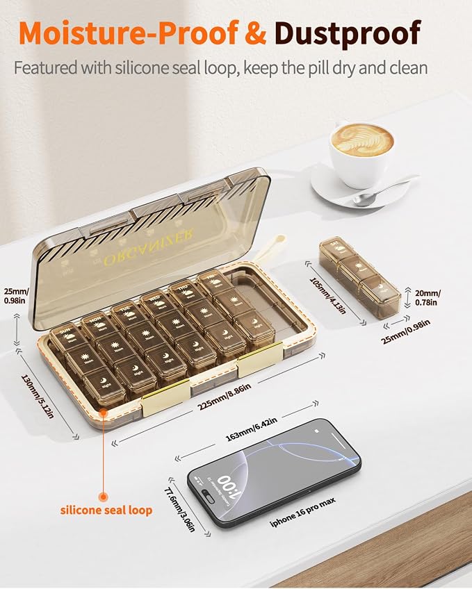 Pill Organizer 3X a Day, Large 7 Day 3 Times a Day Weekly Pill Box with 7 Detachable Pill Containers, Portable Daily Travel Medicine Pill Case Medicine Organizer for Fish Oil Supplement【Upgraded】
