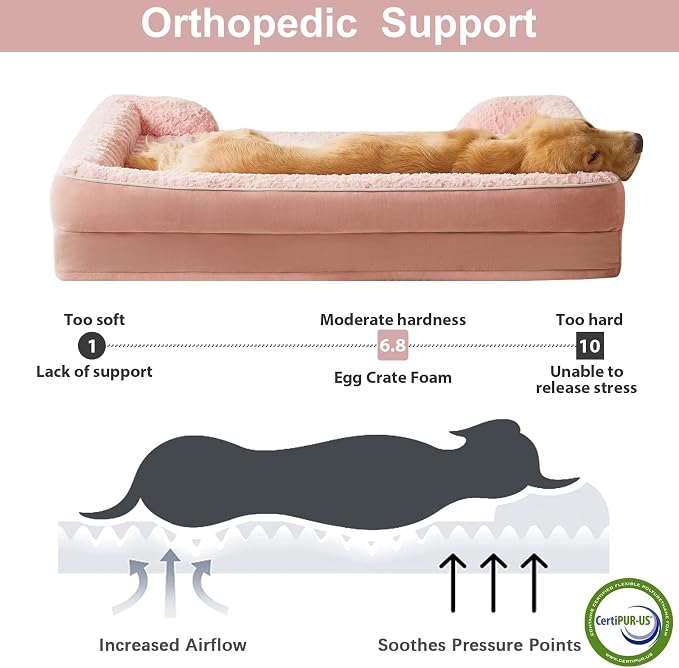 WNPETHOME Orthopedic Washable XL Dog Bed for Senior Dog Cozy Sleep | Extra Large Waterproof Big Soft Dog Couch Sofa Bed for Dogs Relax with Removable Cover Supportive Pet Bed Pink 42x30 Inch