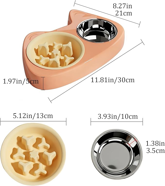Slow Feeder Dog Bowls 4 in 1, Slow Feeder Bowl, Stainless Steel Water Bowl with Non-Slip Silicone Mat and Standard Bowl Set, Cat and Puppy Bowls Pet Dishes for Small Medium Breed Anti-Choking