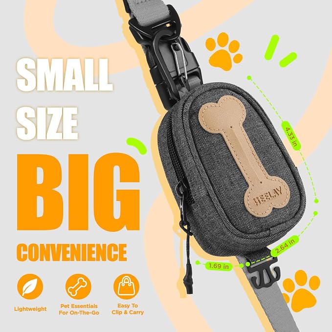 Dog Poop Bag Holder for All Leashes,Hand Free Doggie Waste Bag Dispenser-hook & loop/Carabiner,Dog Poop Bag Dispenser for Leash,Wide Opening,Leash Attachment for Dogs Walking,Poop Bags EXCLUDED,Gray