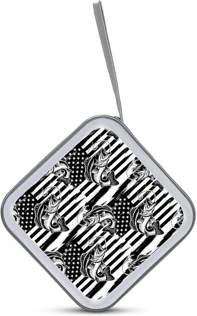 Portable Hard Shell DVD Storage Black And White American Flag Camo Fish, 40-Disc Binder with Carry Strap, Protective Case for Movies Music Travel