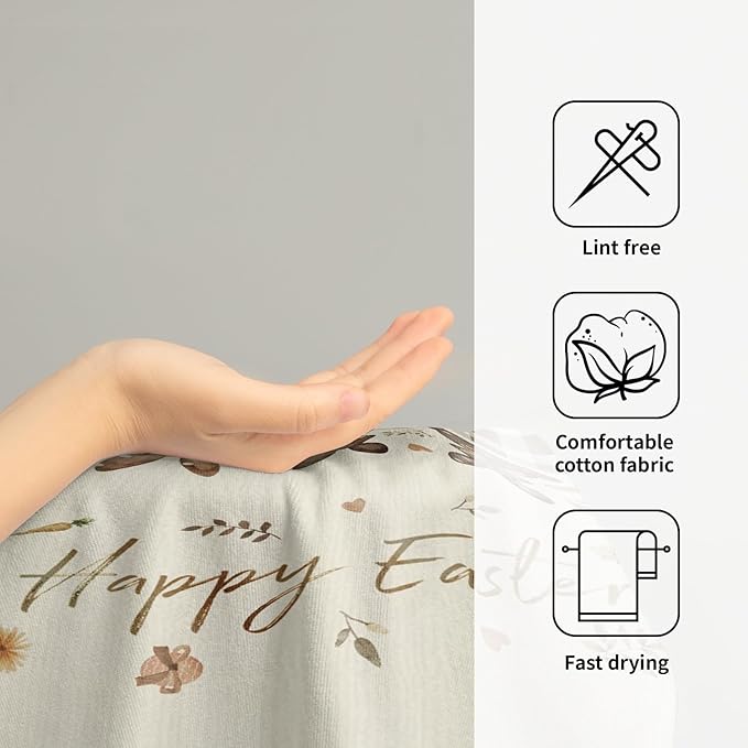 Giwawa Happy Easter Hand Towel Set of 2 Spring Cute Bunny Rabbits Egg Carrot Towel Brown Buffalo Plaids Quick Drying Dish Wash Cloth for Hotel Bathroom Gym Home Spa Holiday Decor