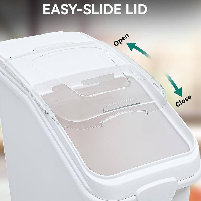 YITAHOME 27 Gallon Ingredient Bin, Commercial Food Container with 625 Cups, Large Flour Storage Container Bin with 360° Wheels, Scoop and Lid for Kitchen, White