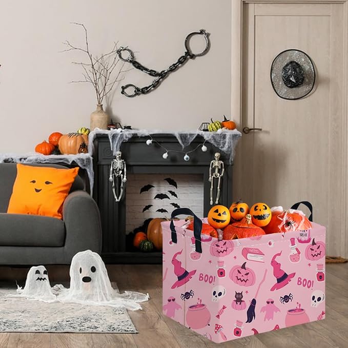 Halloween Ghost thriller basket,Empty Halloween basket,Horror and thriller decor,Trick or Treat Box for Boys and Girls,Horror decor(Pink pumpkin)