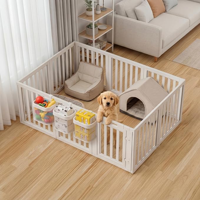 Sliner 4 Pack Dog Crate Hanging Storage Baskets Pet Fence Organizer for Toys Treats Leashes, Hook-On Mesh Basket for Indoor Outdoor Space Saving