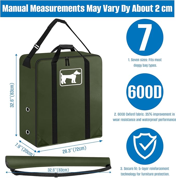 SIRUITON Thick 600D Dog Playpen Storage Bag Fits 32" H 8 Panels & 9 Stakes | Dog Fence Travel Bag for Foldable Exercise Pet Playpens Designed for Camping and RV Trips with Reinforced Double Handles