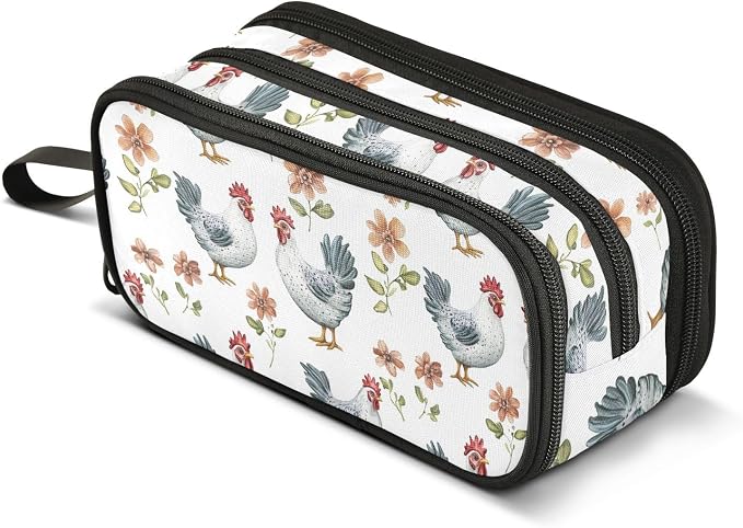 JUNZAN Cartoon Pet Chicken White Pencil Bag Portable Pencil Holder Case Pen Holder for Teen Stationary Organizer