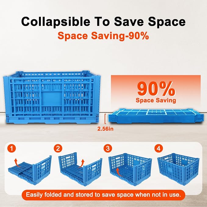 72L Plastic Milk Crate for Storage, Hold 130 lbs Per Bin, | Collapsible Storage Bins, Heavy Duty Storage Crates for Organizing Tools, Books, Food, Drinks, Camping & Transport