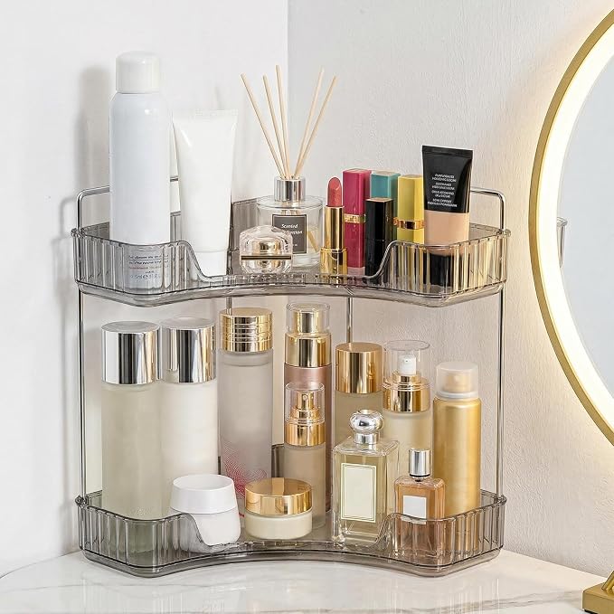Corner Bathroom Counter Organizer, Vanity Organizer - Countertop Corner Shelf for Makeup Storage,Spice Racks for Kitchen Corner (Gray, 2-Tier)