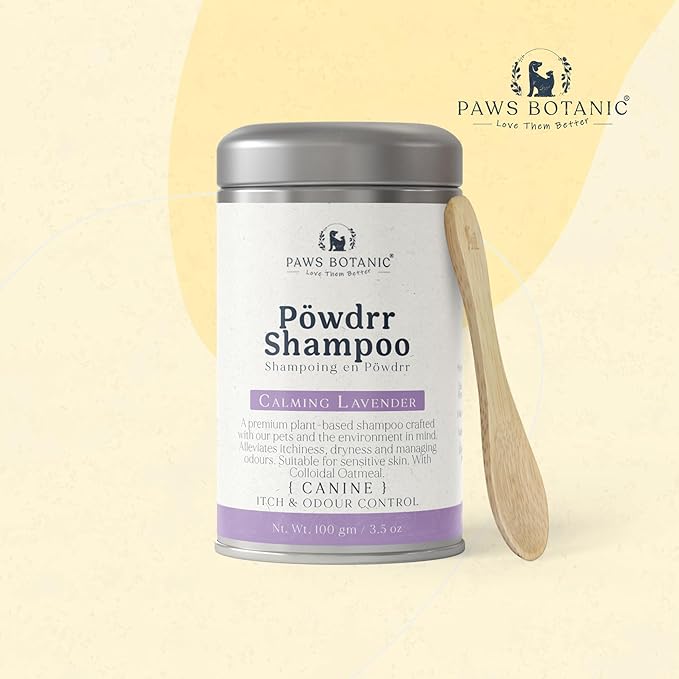 Water-Activated Powder Shampoo for Dogs, Calming Lavender, 3.5 oz with Bamboo Spoon (Itch & Odour Control)