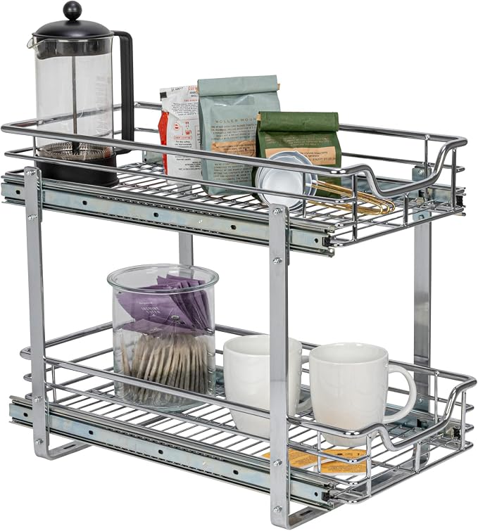 Household Essentials Chrome-Plated Steel Dual-Tier Pull-Out Organizer