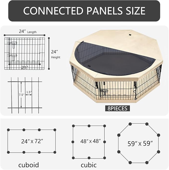 PETIME Foldable Metal Dog Exercise Pen/Pet Puppy Playpen Kennels Yard Fence Indoor/Outdoor 8 Panel 24" W with Top Cover and Bottom Pad