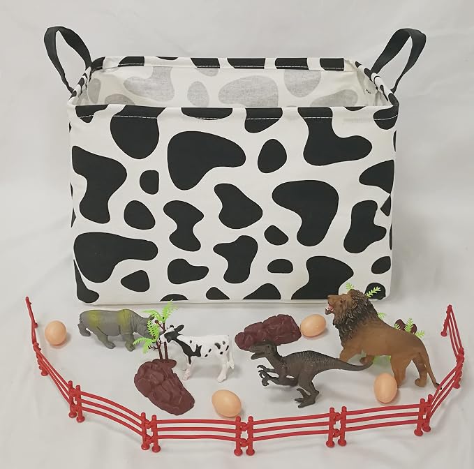 Baby Storage Basket Nursery Box Laundry Hamper Organization Bins for Toys and Clothes with Handles (Cow)