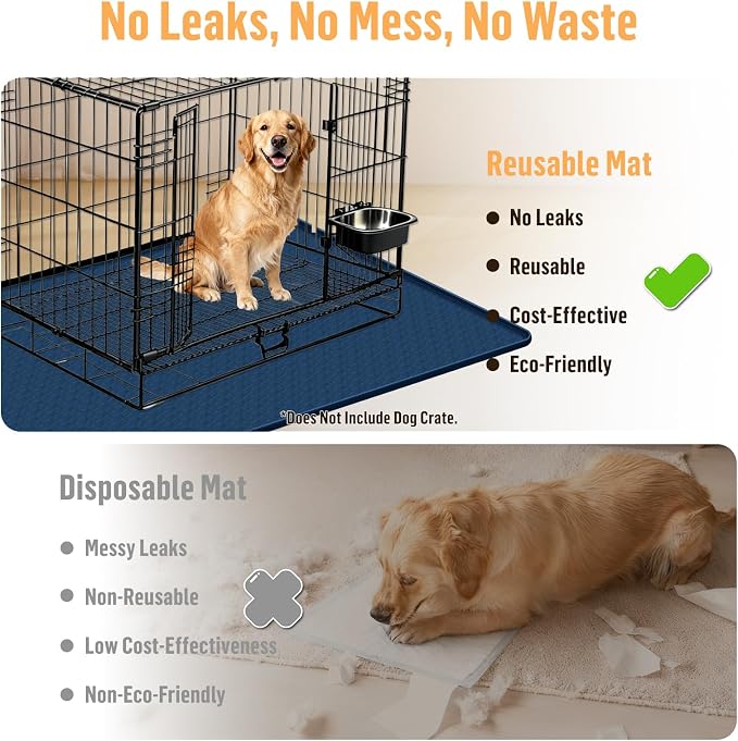 Silicone Dog Bed Mat 51"x 25.6" Crate Mat for Dog Cages, Blue | Extra Large Kennel Mat with Raised Edge, Washable, Leakproof, Waterproof Dog Mat for Crate, Dog Floor Mat to Protect Floors