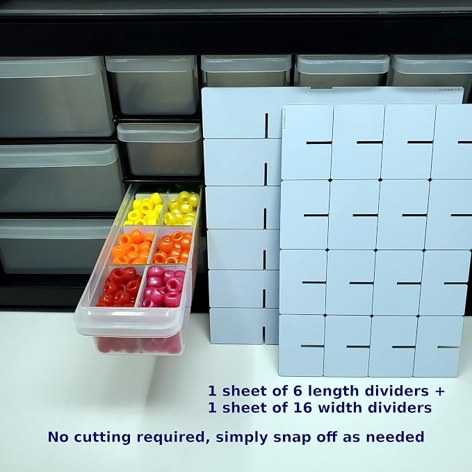 (6 Length + 16 Width Pieces) Small Drawer Configurable Dividers compatible with IRIS USA Plastic Storage Craft Cabinets (Dividers Only)