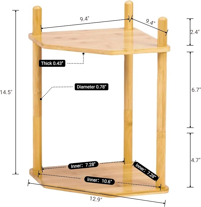 2-Tier Extra Tall Bamboo Corner Shelf, Kitchen Countertop Wine Bottle Organizer, Corner Counter Storage Rack for Pantry, Spice & Wine Organizers and Storage