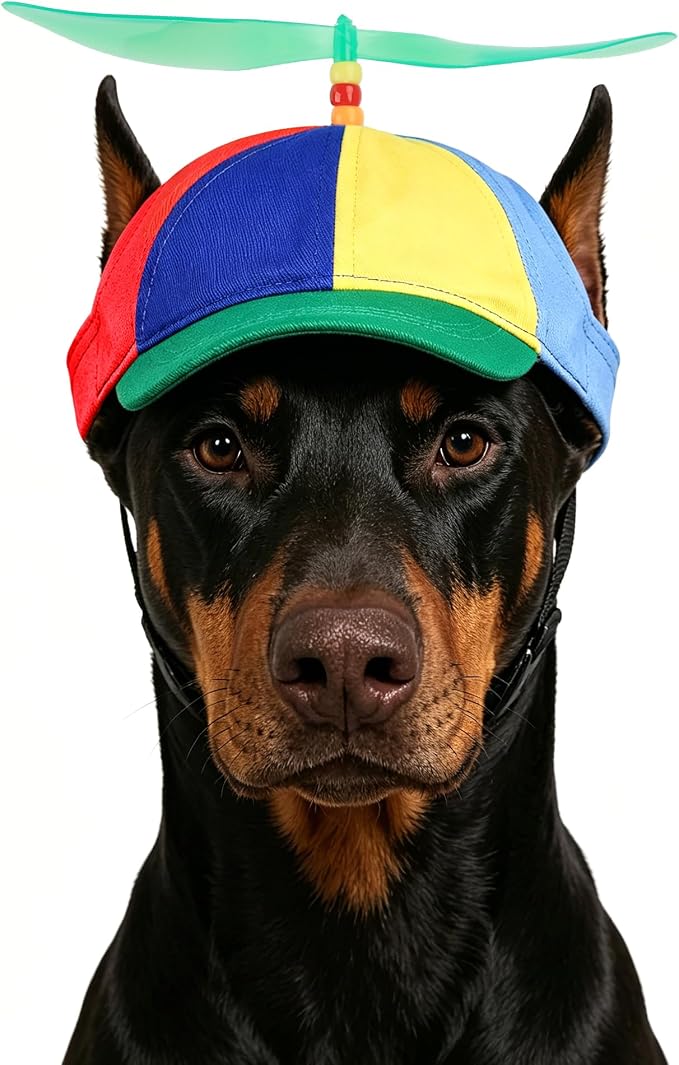 Pet Propeller Hat - Colorful Rainbow Helicopter Hat, Adjustable Cute Baseball Cap with Removable Propeller for Small Medium Dogs & Cats (Sizes S/L)