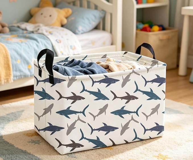 Essme Rectangular Shark Baskets with Handles for Room Decor,Gifts Box,Shelf Basket,(Shark)