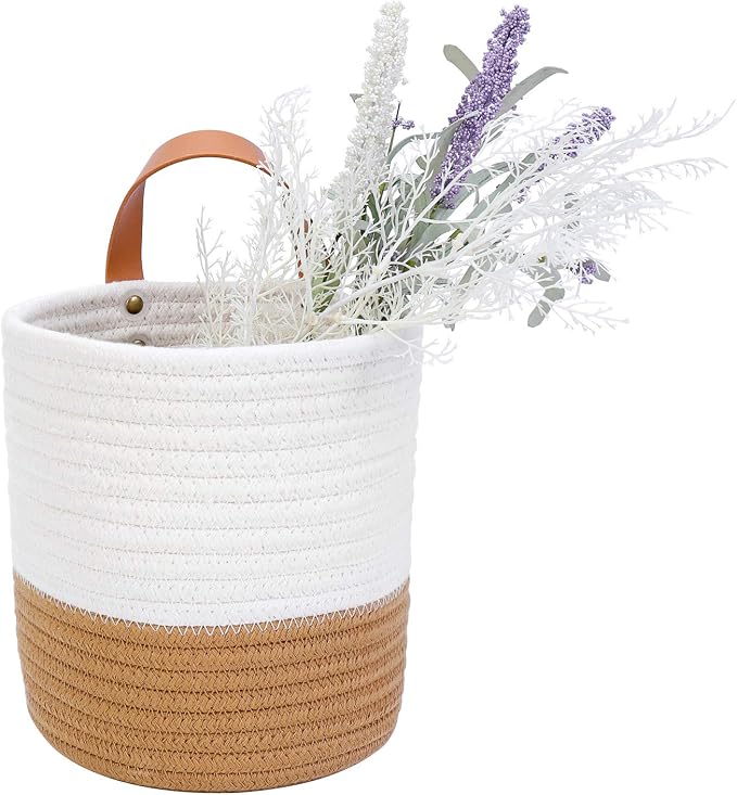 Wall Hanging Storage Basket, Woven Plant Holder for Organizing, 6.3” x 7" | Small decorative basket for towels, and toys, flowers. Hanging storage organizer for wall decor and home organization.