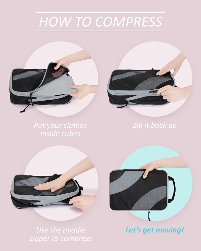 BAGSMART Compression Packing Cubes for Travel | Lightweight suitcase organizers bag set, space-saving double zipper expansion for carry-on luggage & travel organization