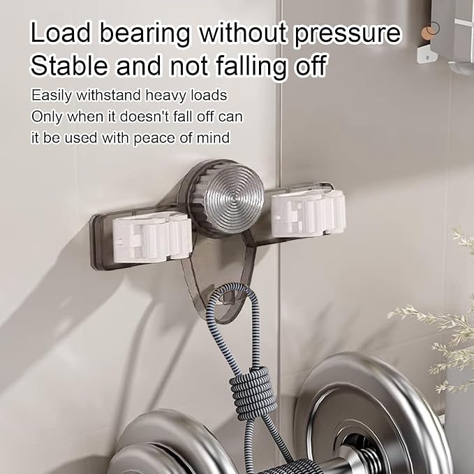 Broom Hanger Organizer, 2025 Upgrade Broom Holder Mop Hanger, No Punching Required Wall Mount Broom and Mop Holder for Laundry Room and Bathroom Kitchen Garage - 3pcs (White)