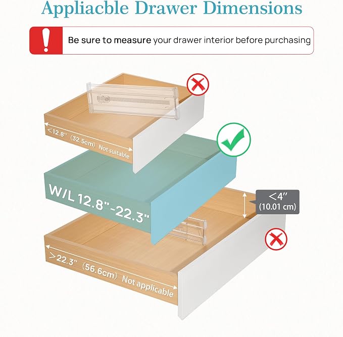 Vtopmart 4" Regular Upgrade Drawer Dividers for Clothes, 12.8"-22.3" 8 Pack | Expandable Dresser Drawer Organizer, Clear Separator, Baby Clothing, Underwear, Cosmetics, Toiletries Storage, Space Saving