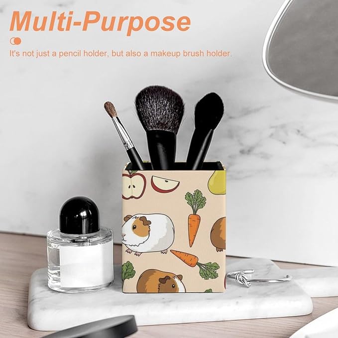 PU Leather Pencils Holder Organizer Case Vegetable Food Cute Guinea Pigs Pets Desktop Pencil Cup Holder Stationery Container Box Office Makeup Brush Organization