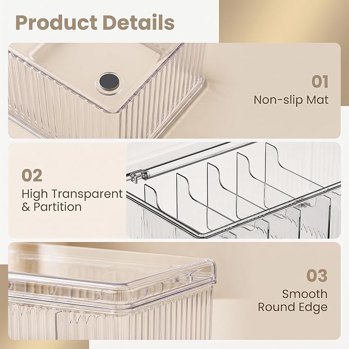2 Pack Lash Extension Organizer with 6 Compartments, Clear Acrylic Eyelash Cart Storage Boxes with Lid, Stackable Dustproof Eyelash Extension Supplies Storage Container for Lash Techs Salon Home