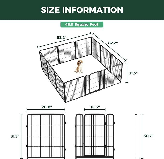 FXW Homeplus Indoor Dog Playpen, 32" H, 12 Panels, for Small & Medium Dogs | Stress-free play, Heavy-duty, Semi-open design, Easy setup, Threshold-free gate, Expandable, Patented
