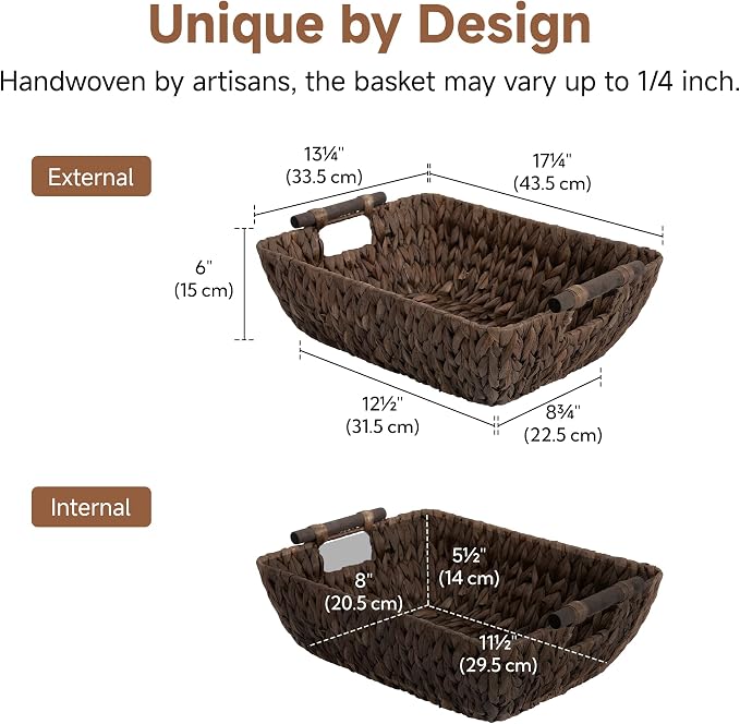 StorageWorks Wicker Baskets for Shelves, Large Organizer Basket | Wicker Storage Baskets for Shelves, Baskets with Wooden Handles, 2-Pack Gifts Basket for Home Decor, Hand-Woven Basket