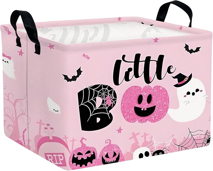 Halloween Basket Gift Cute Pumpkin Ghost Parties Decor Kid Trick or Treat Basket for Boys and Girls Rectangular Storage Bin Box (Pink)