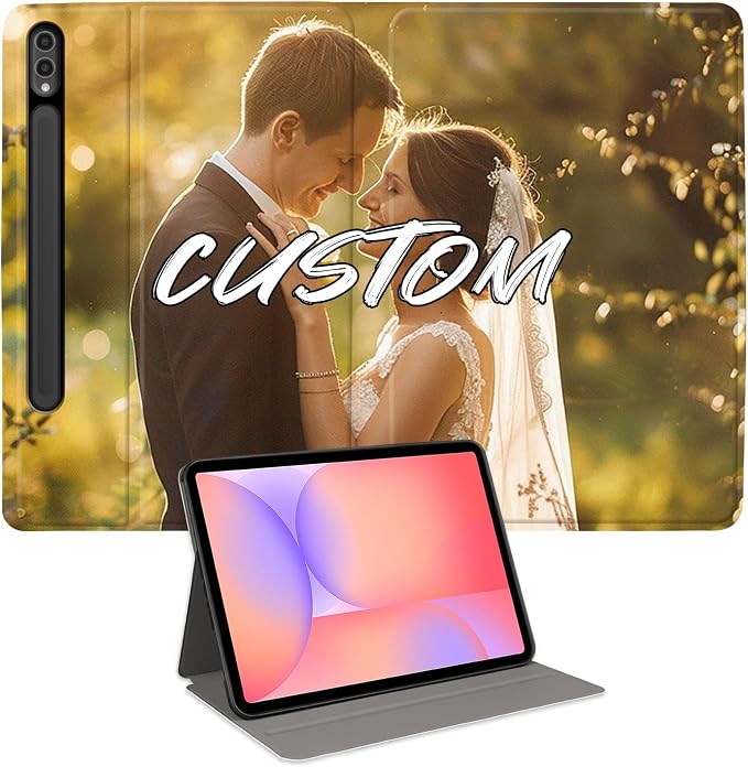 Custom Photo Personalized Flip Case for Samsung Galaxy Tab S9+/S9 Plus 12.4 inch(2023),Model Code: SM-X810/X816B, Samsung Galaxy Tablet Customized Picture Text Leather Stand Cover Protective Case
