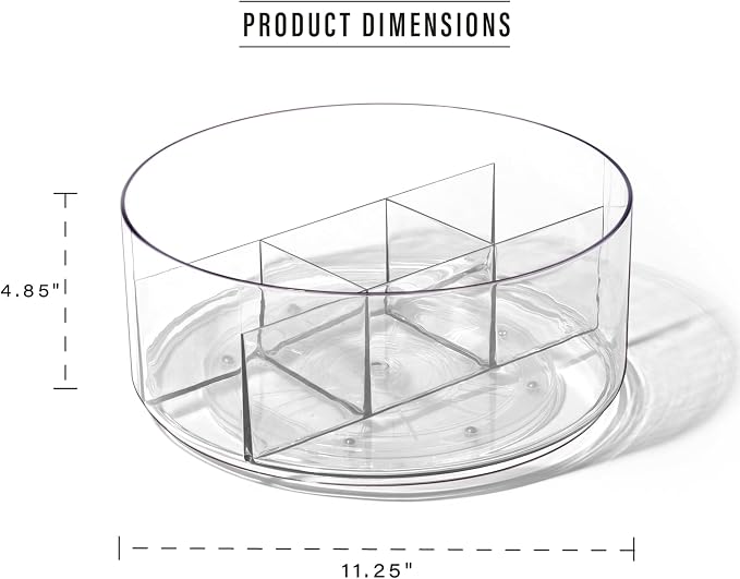BINO Plastic Round Turntable Organizer with 5 Compartments - Clear | Spinning Divided Turntable Container | Rotating Organizer Storage for Bottle Condiments Fridge Kitchen Counter Pantry Bathroom
