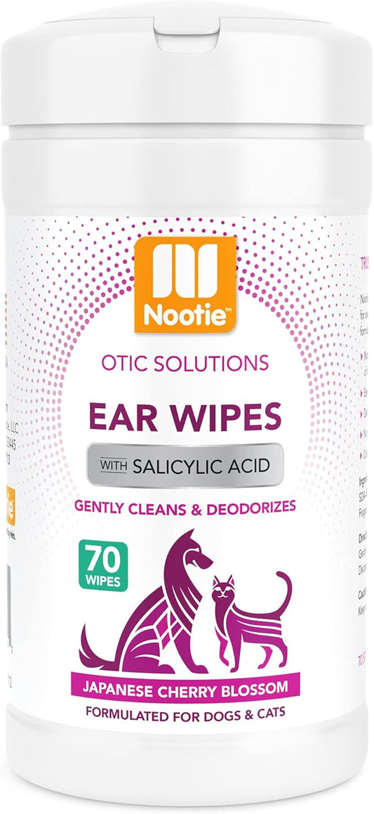 Nootie Dog & Cat Ear Wipes with Salicylic Acid - Japanese Cherry Blossom Scent - 70 Wipes - Vegan Friendly