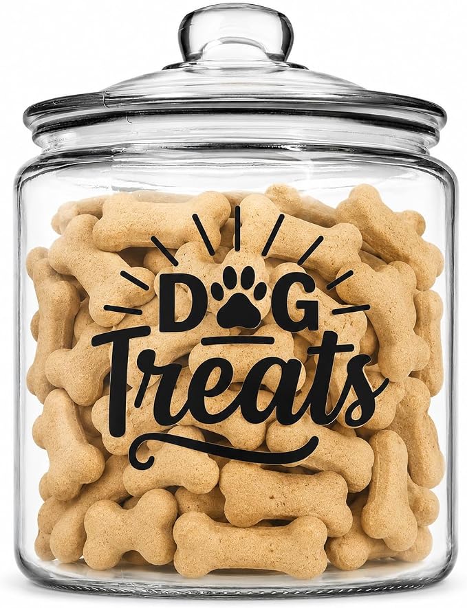 1-Gallon Glass Dog Treat Container Airtight – Large Countertop Dog Cookie Jar with Lid for Dog Treat Storage, Decorative Treat Jar & Dachshund Accessories