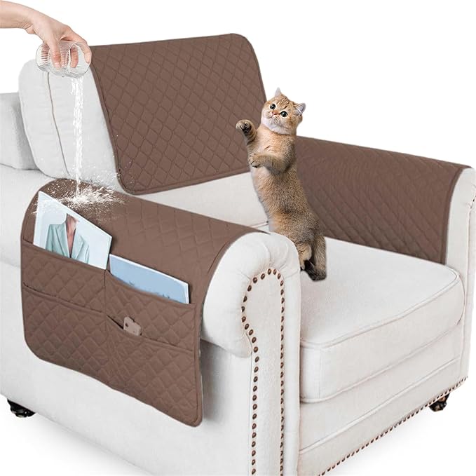 Large Polyester Armrest and Headrest Covers with 2 Pockets | Soft, smooth polyester resists daily wear nonslip silicone backing helps shield recliners and sofas from pet scratches