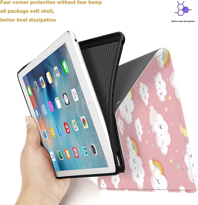 Tablet Case for iPad 11th A16 2025 (11 Inch)/10th Generation 2022 (10.9 Inch),Shockproof Protective Cover with Stand,Auto Wake/Sleep,Cartoon Cloud Rainbow